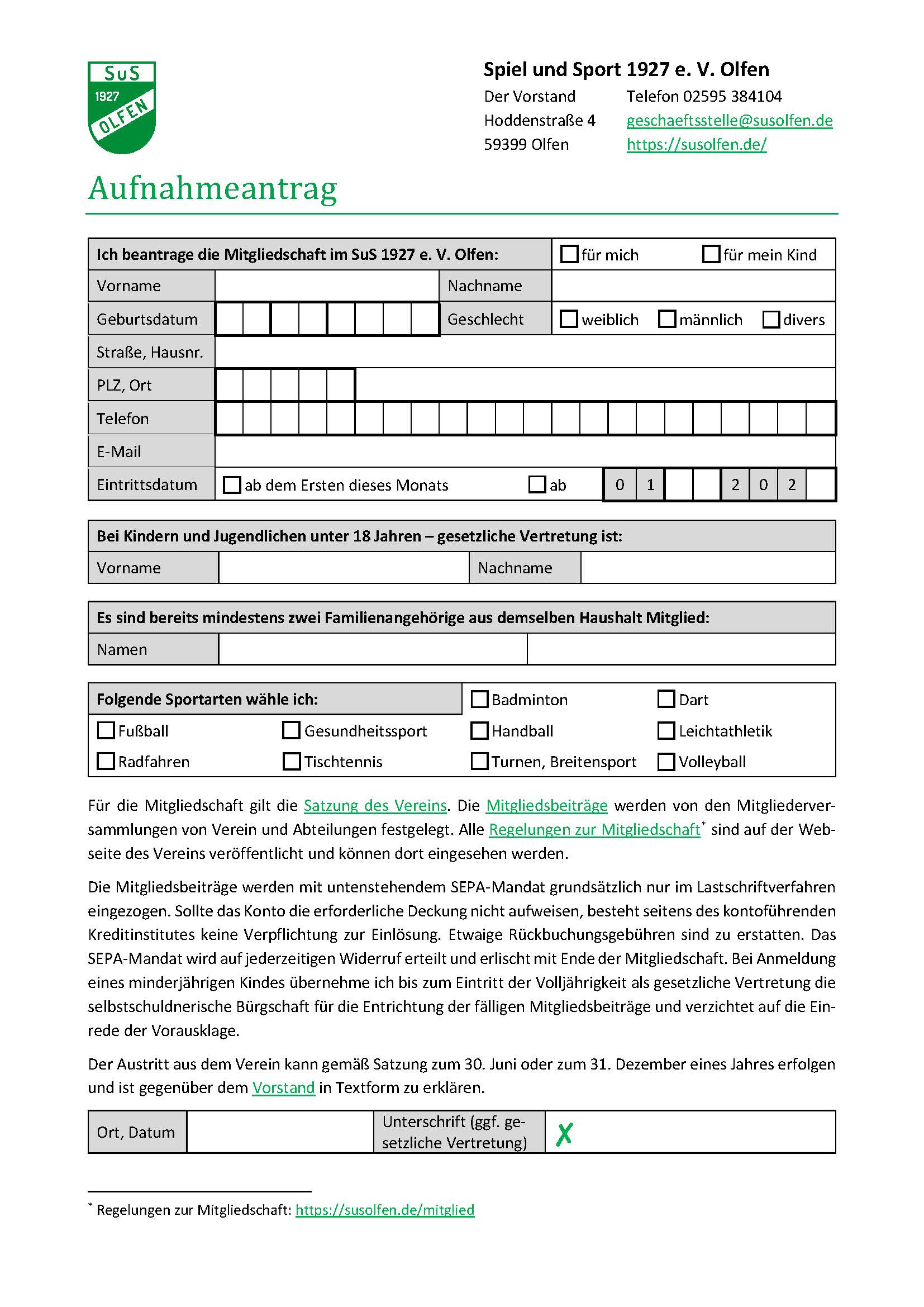 Aufnahmeantrag